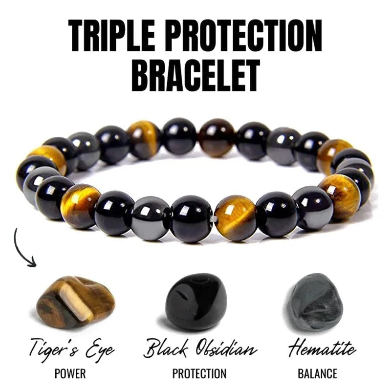 Natural Black Obsidian Hematite Tiger Eye Beads Bracelets -