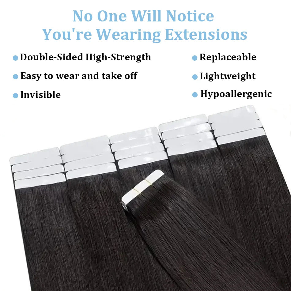 Tape In Human Hair Extensions Natural Straight Hair Extensions 1B Black Brown Blonde 100% Remy Skin Weft Adhesive Glue On -