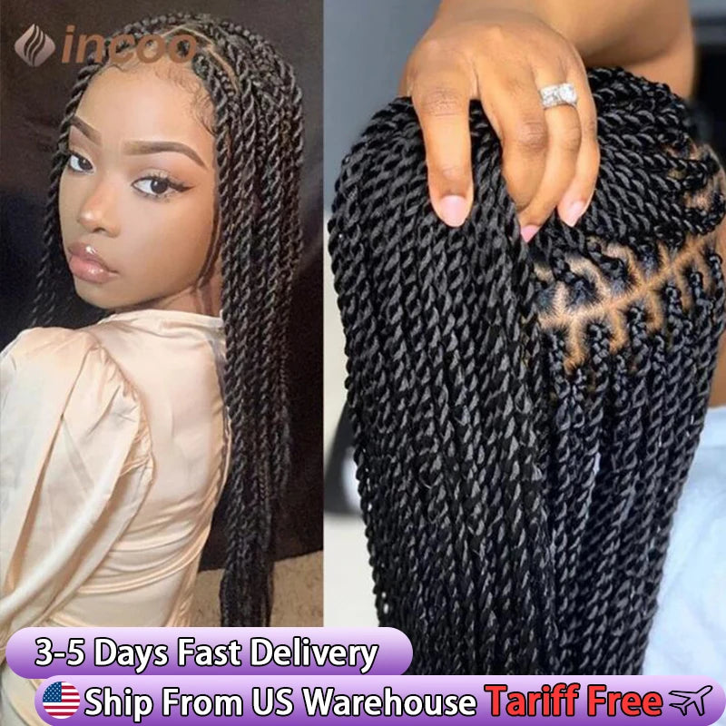 Full Lace Frontal Wigs Twist Braids Box Braids Lace Faux Locs Wig Goddess Braids -