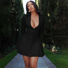 Women Elegant White Single-breasted Pleated Mini Dress -