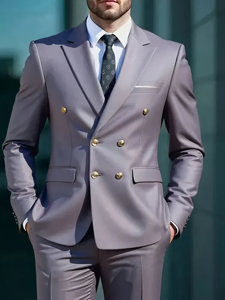 Fashion New Men's Double Breasted Slim Fit Suit -