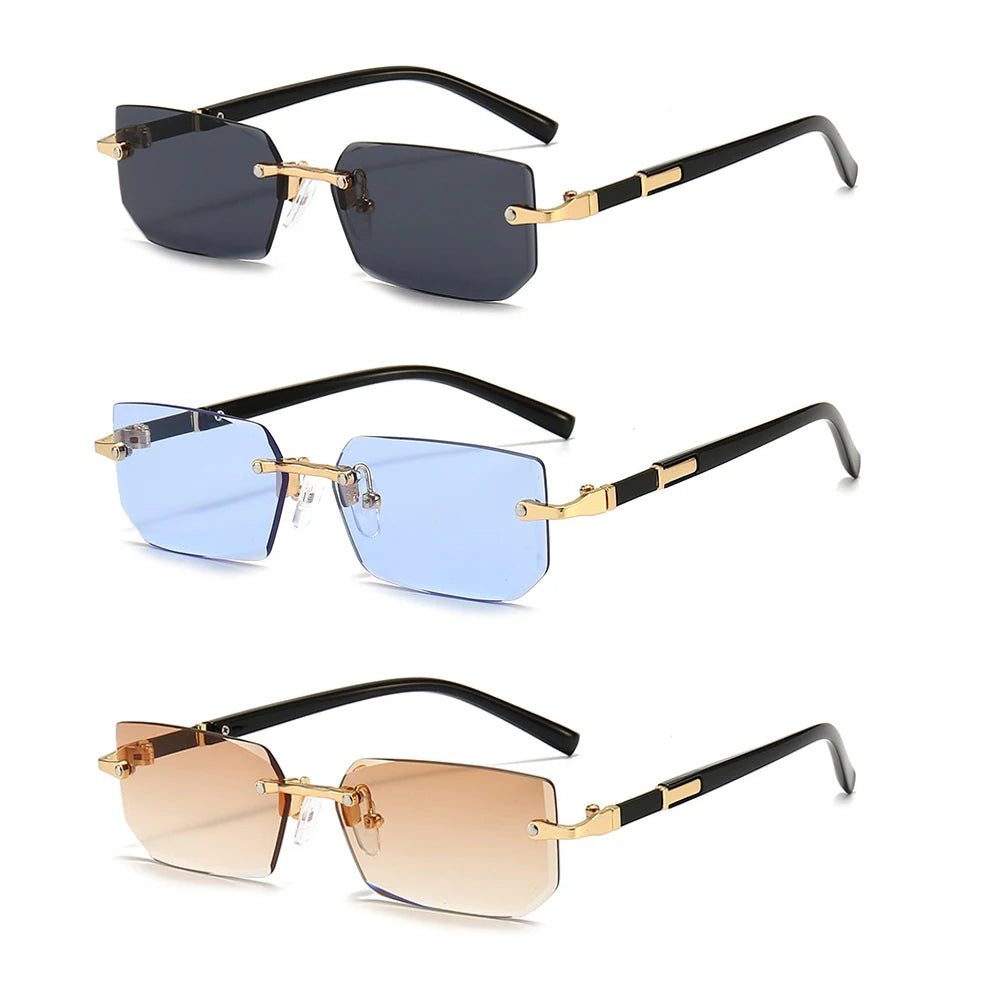 Rimless Sunglasses Rectangle Fashion Popular Women Men Shades Small Square Sun Glasses For Female Male Summer Traveling Oculos -