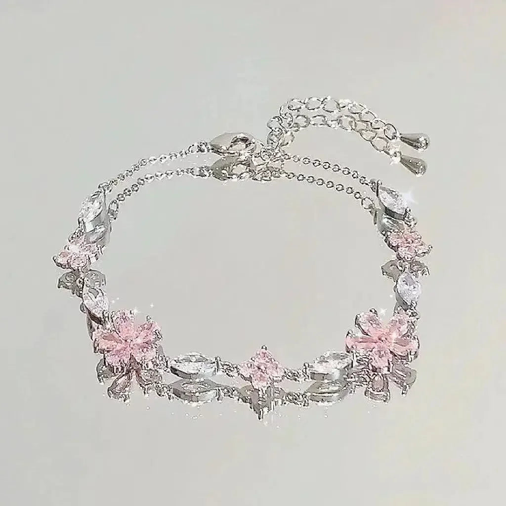 Shiny Pink Crystal Cherry Blossom Bracelets -
