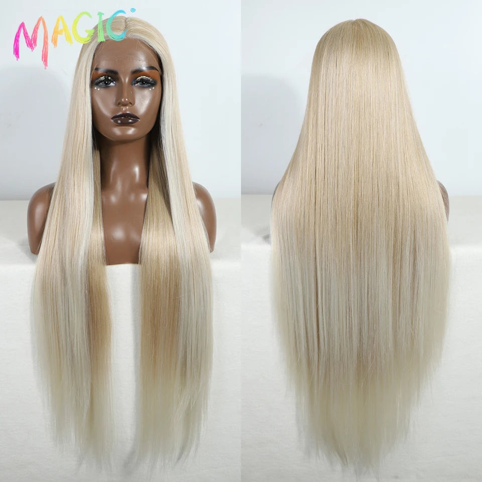 Achieve a magical transformation with this 38-inch ombre blonde lace front wig. Ideal for cosplay, events, or everyday wear, this wig offers a cute and stylish look that is sure to turn heads. -