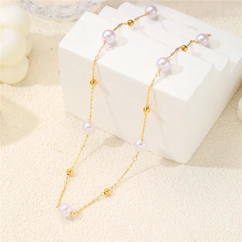 Simple Pearl Beads Necklace -
