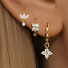 3PCS Stainless Steel Zircon Flower Earring Set for Women -