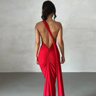 One Shoulder Sleeveless Backless Maxi Dress -