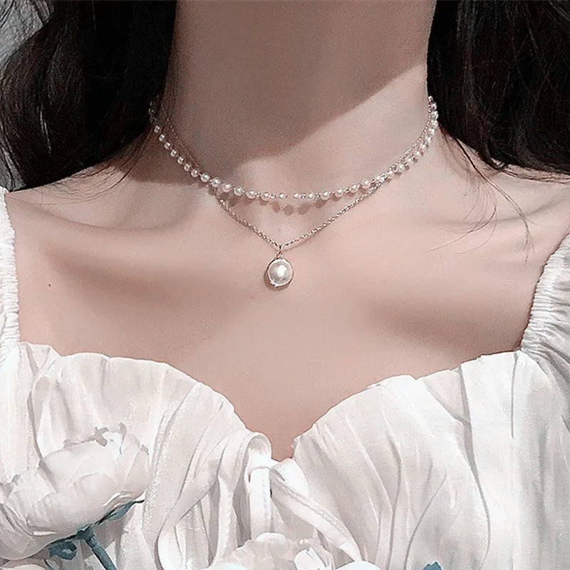 Simple Pearl Beads Necklace -