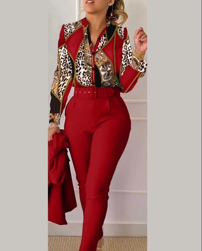 Casual Long Sleeve Shirt Pants Set -