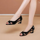 Cresfimix Women Classic High Quality White Pu Leather Peep Toe Square Heel Shoes Lady Cool Black Office Summer Heels A9841 -