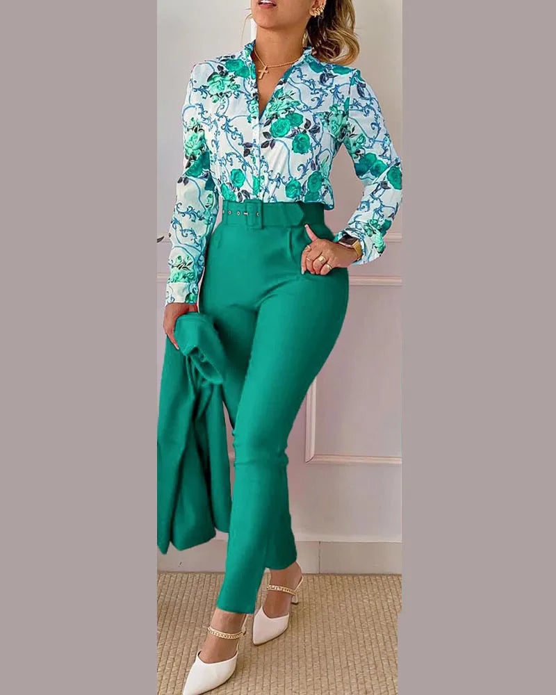 Casual Long Sleeve Shirt Pants Set -