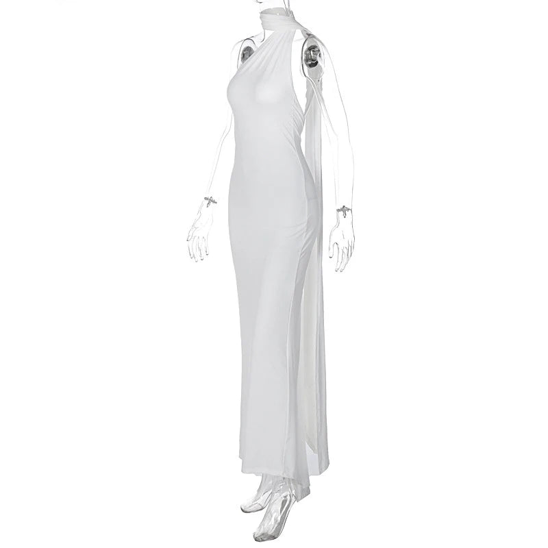 One Shoulder Sleeveless Backless Maxi Dress -