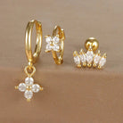 3PCS Stainless Steel Zircon Flower Earring Set for Women -