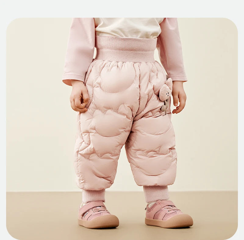Keep your kids cozy and protected with these new style three-proof high-waisted warm down trousers—perfect for boys and girls on chilly days! -