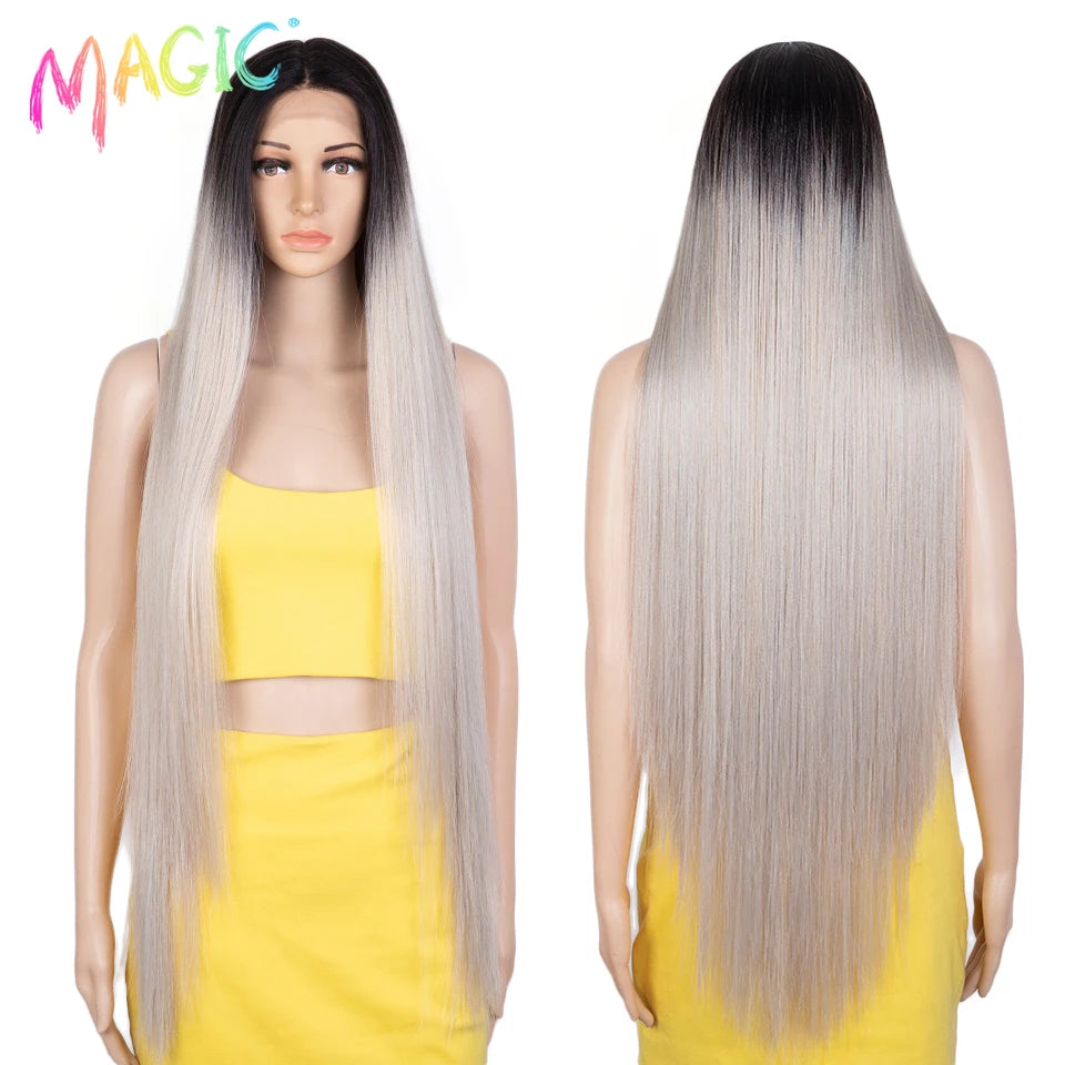 Achieve a magical transformation with this 38-inch ombre blonde lace front wig. Ideal for cosplay, events, or everyday wear, this wig offers a cute and stylish look that is sure to turn heads. -