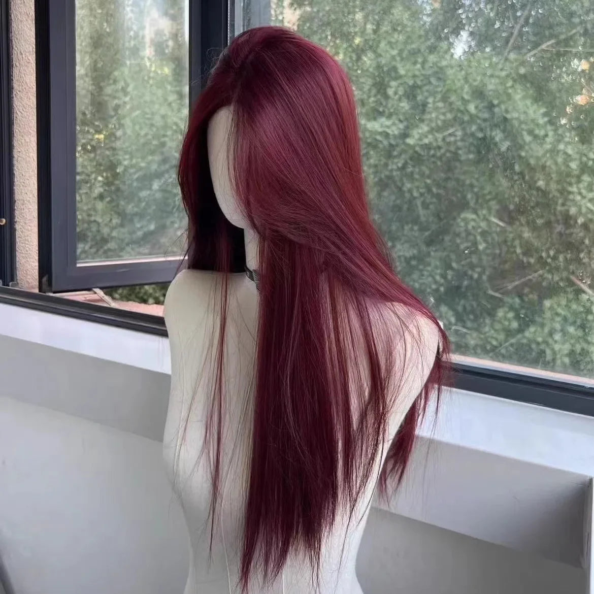 Red Straight Lace Front Wig for Cosplay Daily Use Heat Resistant Headband. -