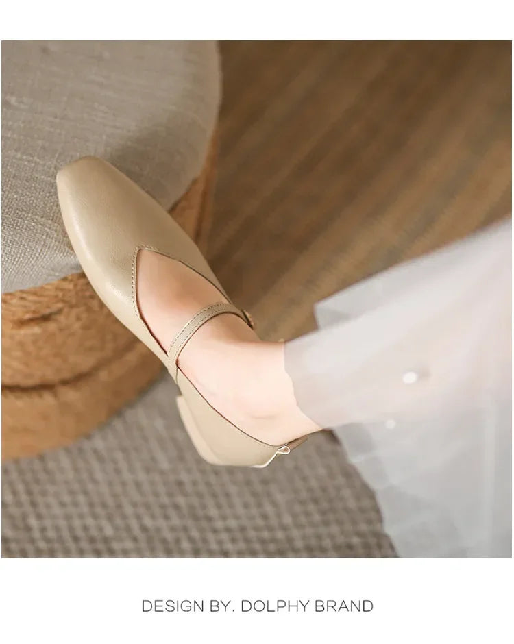 Woman Spring Casual Square Toe Low Soft Soled Shoes Lolita Ballerina Red Flats Female Elegant French Retro Buckle Mary Janes -