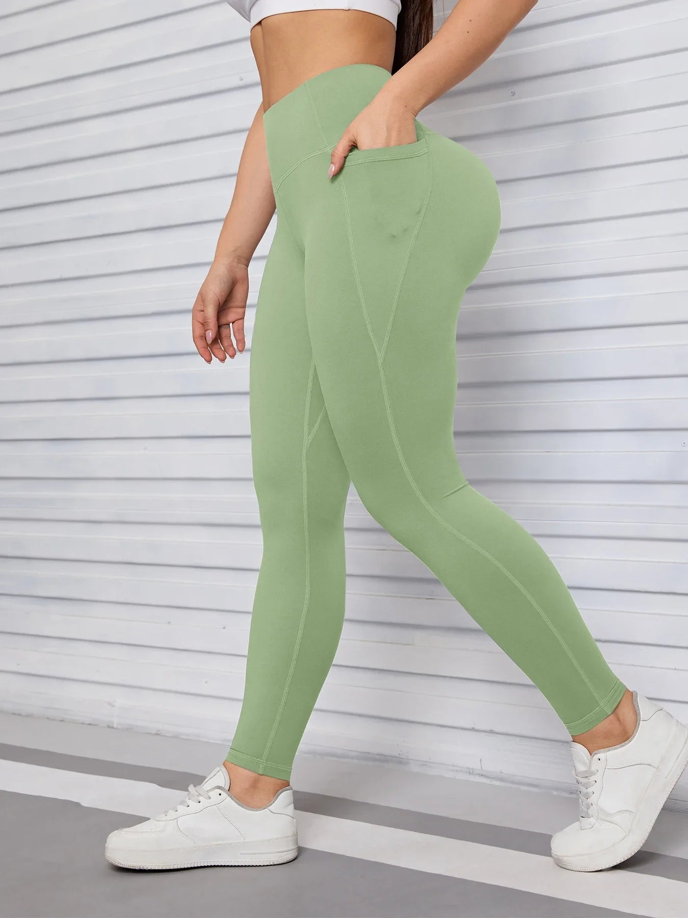 Yoga Pants with Pockets Tummy Control Butt Lifting Fitness Tights Women Solid Color Workout Leggings Sportswear -