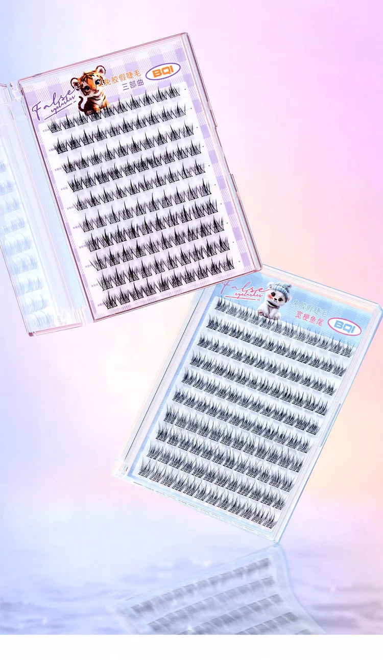 10 Rows of Large Capacity Glue-free False Eyelashes Single Cluster 10-12MM C-curled Natural Self-adhesive false Eyelashes -