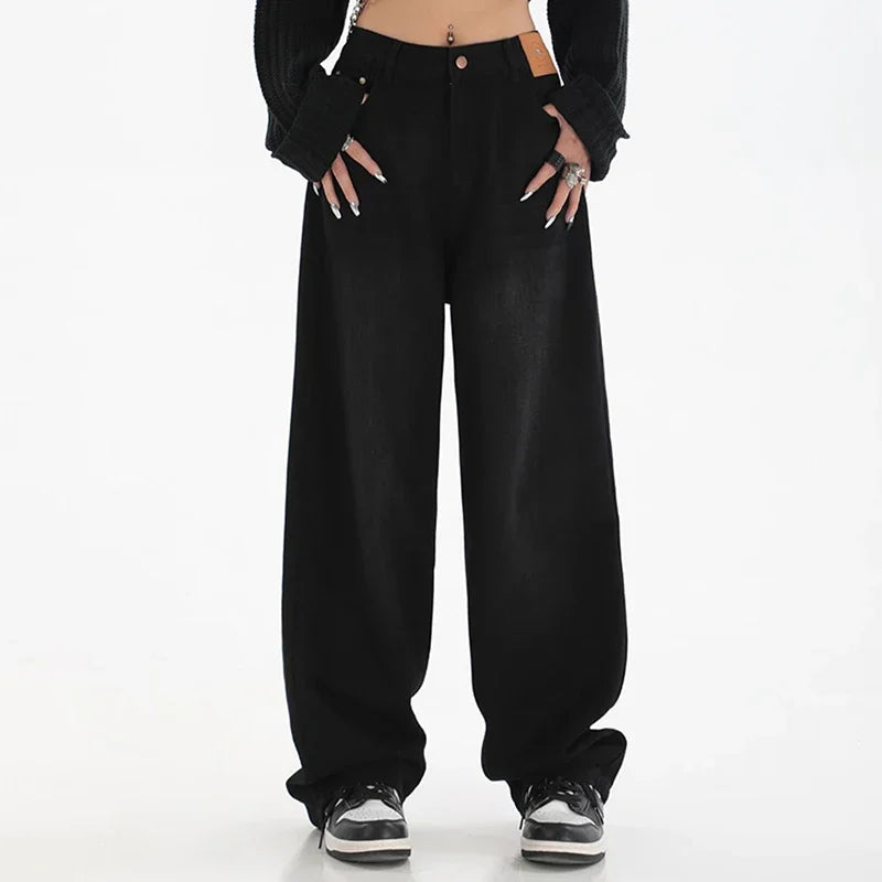 Embrace timeless style with these female classic retro high-waist baggy jeans—perfectly combining comfort and vintage flair! -