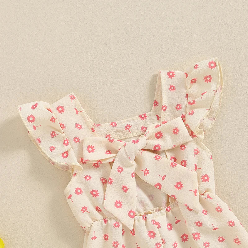 Toddler Kids Clothes Girls Summer Overalls Cotton Floral Print Backless Bowknot Rompers Jumpsuits Baby Clothing -
