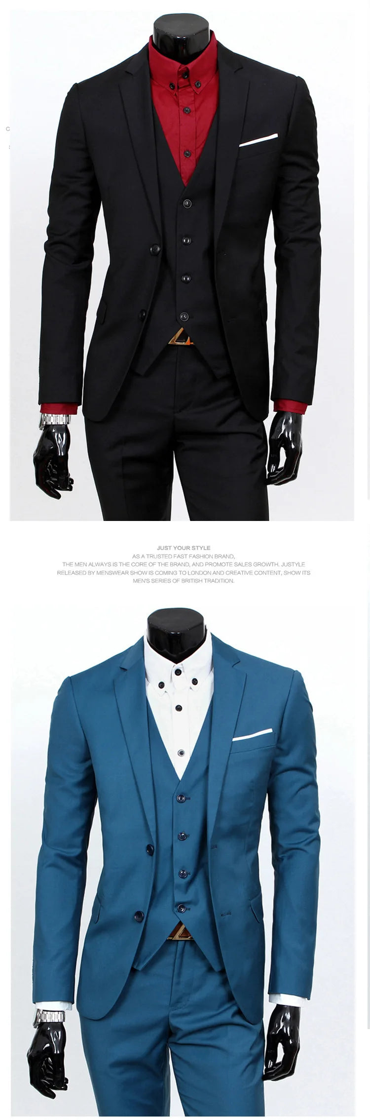 Spring Autumn New Fashion Men's Trendy Slim Business Solid Color 3 Pieces of Suits Sets Single Greasted Blazers Waistcoat Pants -