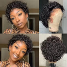 Achieve a natural look with this lace frontal short kinky curly bob wig. Made from Brazilian water wave hair, this trendy hairstyle is perfect for a stylish and fashionable appearance. -