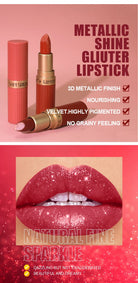 Chocolate Brown Luxurious Metallic Glitter Lipstick Long-Lasting Waterproof Non-Fade Shimmery Pearl Sparkling Lip Gloss Makeup -
