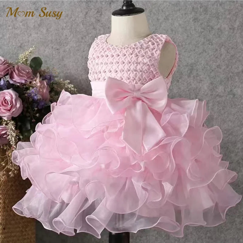 Dress your baby girl like royalty in this vintage layered princess dress—featuring pearls and perfect for infants aged 1 to 6 years! -