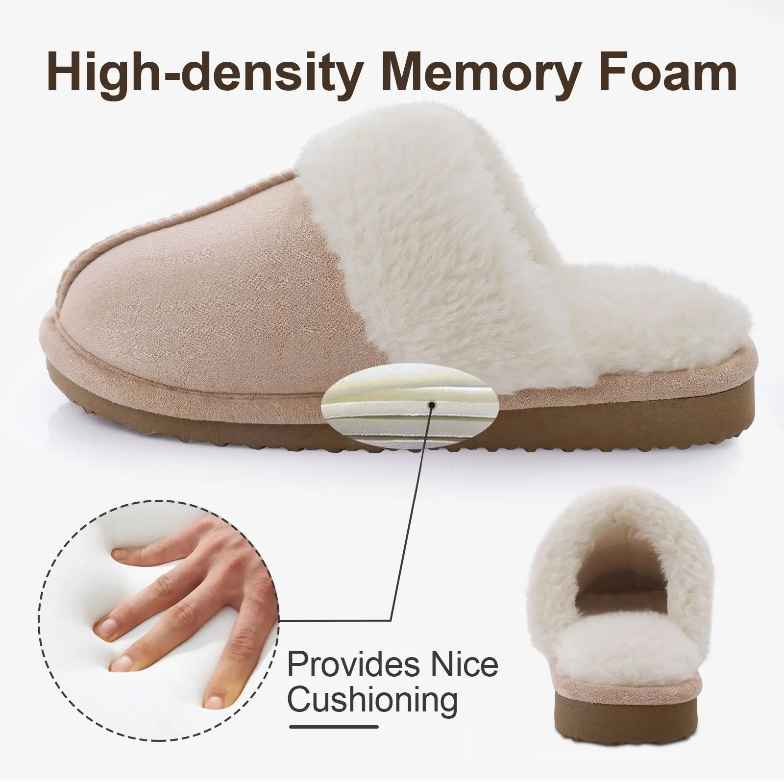 Evshine Women Plush Cotton Slippers Winter Indoor Warm Soft House Slipper Comfort Memory Foam Slides Outdoor Fur Fuzzy Flat Shoe -