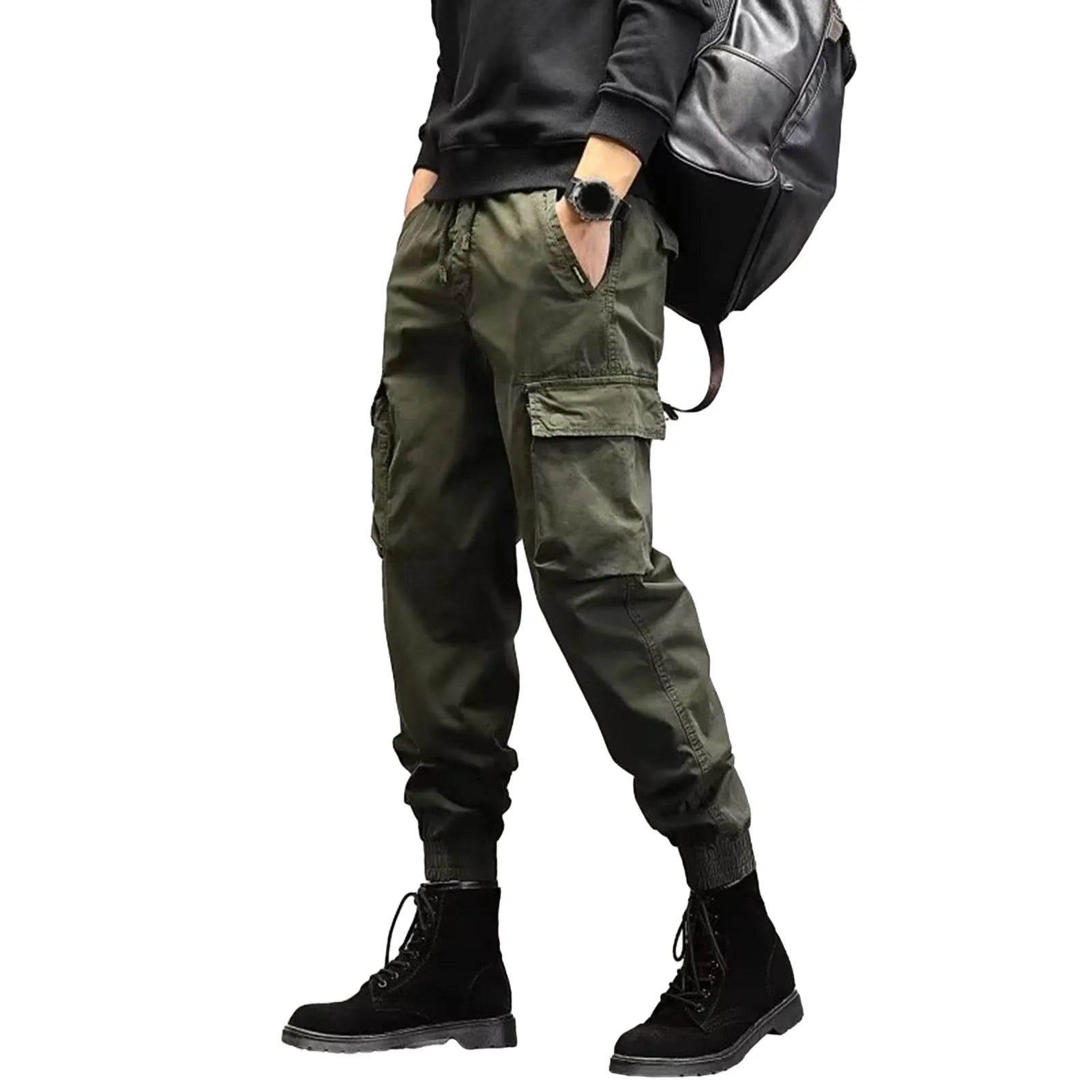 Cargo Pants for Men - Multi-Pocket Elastic Waist Casual Trousers -