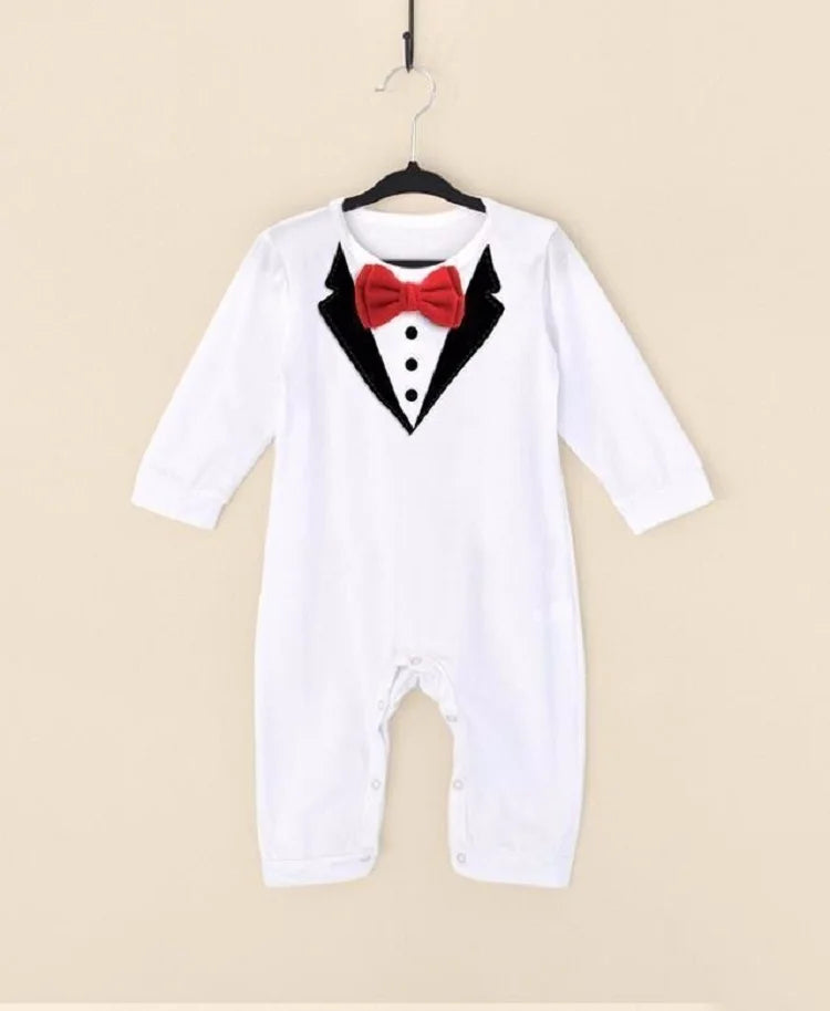 Dress your little gentleman in style with this cotton formal romper—perfect for baby boys who love to look sharp and charming! -
