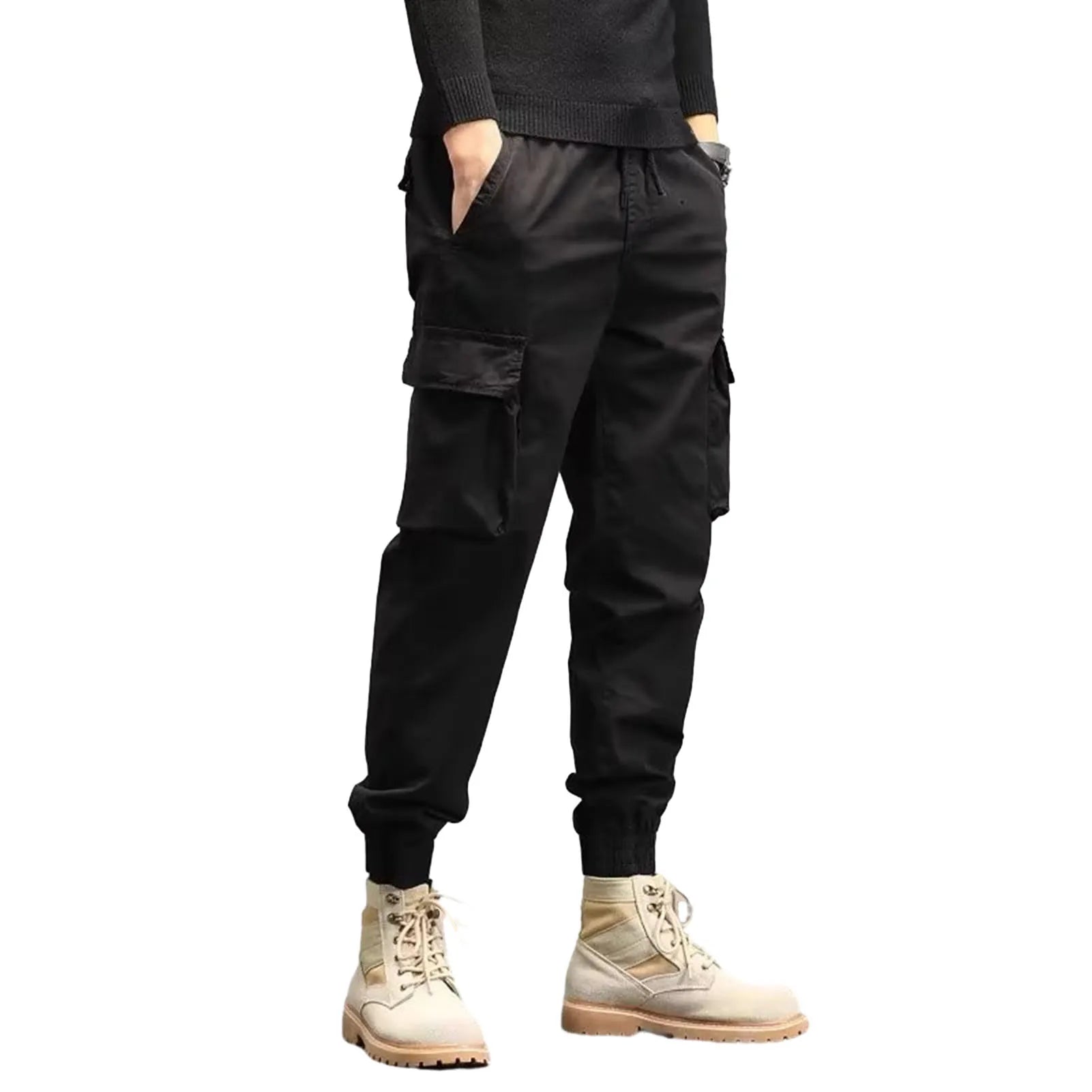 Cargo Pants for Men - Multi-Pocket Elastic Waist Casual Trousers -