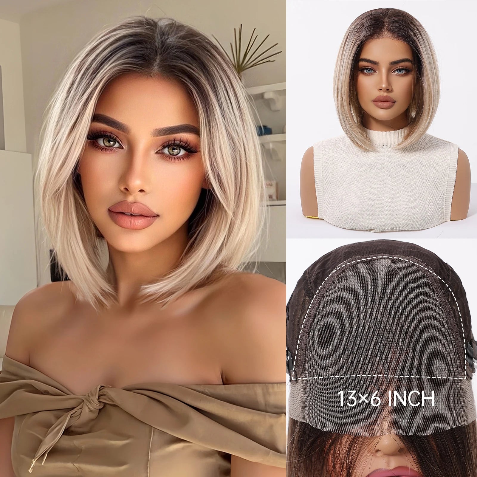 Achieve a stunning look with this 13x6 HD lace front wig in a beautiful blonde and mixed brown color. This high-quality wig provides a natural and flawless appearance, perfect for enhancing your style. -
