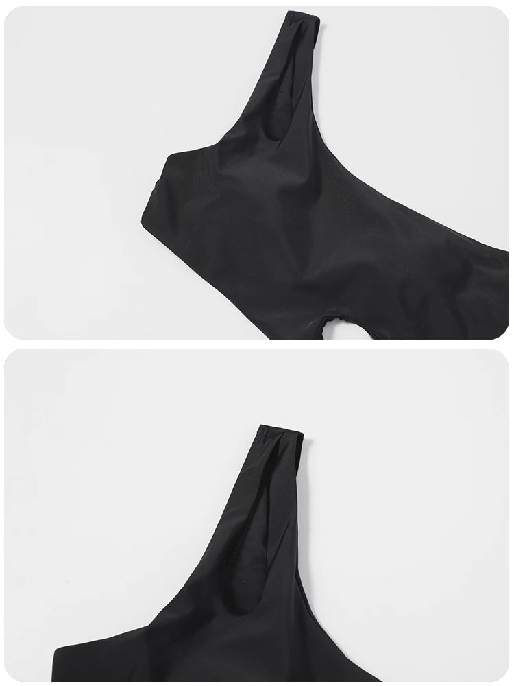 Black Women Swim Suit One-piece Swimsuits Korean Fused Swimwear Ladies Bathing Suits Off Shoulder Bodysuit Monokini Beachwear -