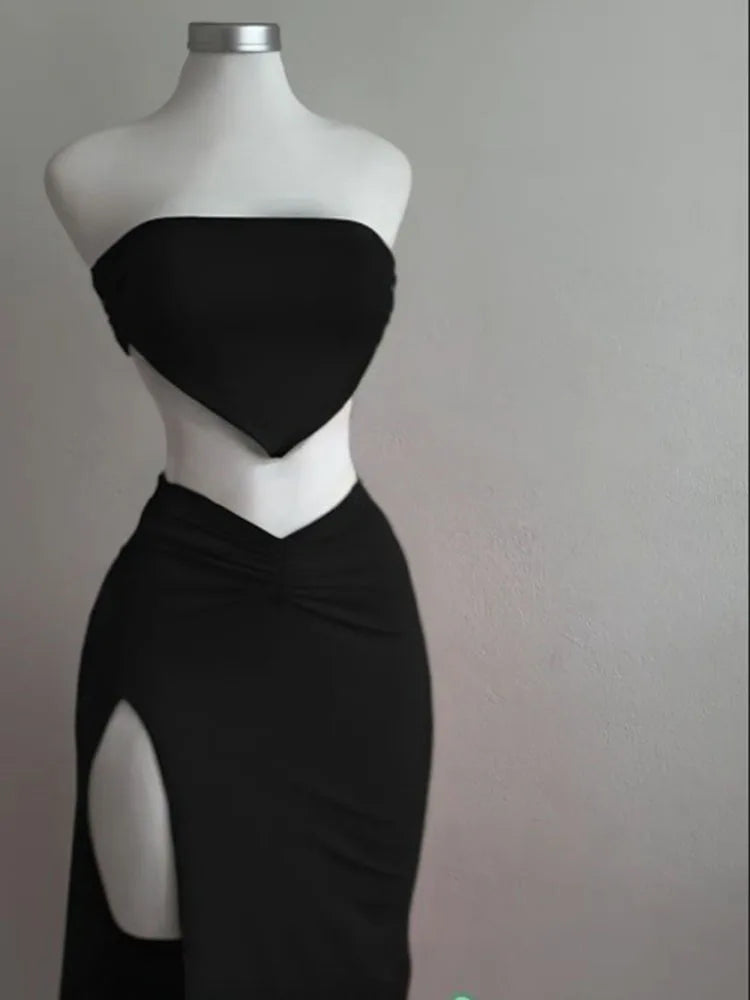 Strapless Backless Crop Top Dress -