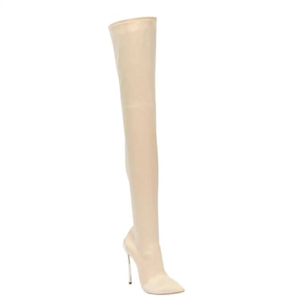 Arden Furtado 2025 Autumn Stretch boots Metal stiletto heels Over the knee boots Pointed Toe Super high heel thigh high boots 41 -