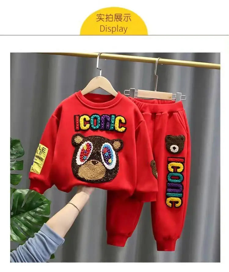 Children Clothes Set Spring and Autumn New Kids Boy Baby Cartoon Sweater Pants 2pcs Boys And Girls Sports Clothing Suit -