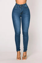 Women High Waist Stretch Hip Lift Denim Skinny Pants Jeans Full Length Sexy Slim Bleachded Solid Color Pants -