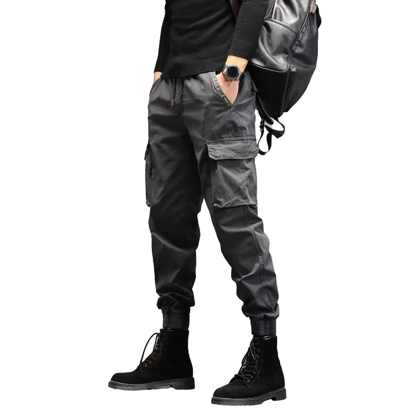 Cargo Pants for Men - Multi-Pocket Elastic Waist Casual Trousers -