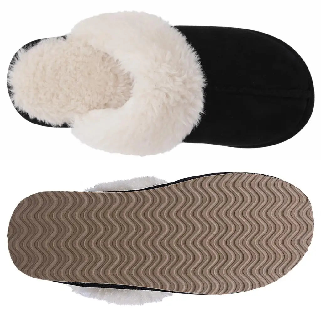 Evshine Women Plush Cotton Slippers Winter Indoor Warm Soft House Slipper Comfort Memory Foam Slides Outdoor Fur Fuzzy Flat Shoe -