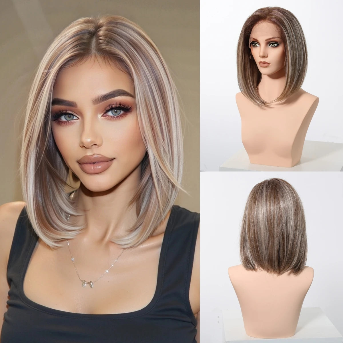 Achieve a stunning look with this 13x6 HD lace front wig in a beautiful blonde and mixed brown color. This high-quality wig provides a natural and flawless appearance, perfect for enhancing your style. -