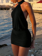 Black Halter Neck Backless Dress -