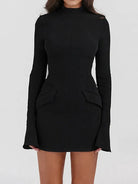 Women Sleeves Solid Sexy Mini Dress -