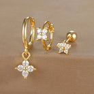 3PCS Stainless Steel Zircon Flower Earring Set for Women -