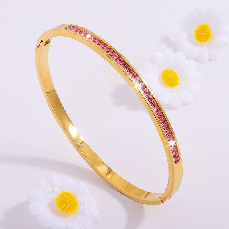 5/1pcs Sparkling Zirconia Inlaid Stainless Steel Bracelet Set -