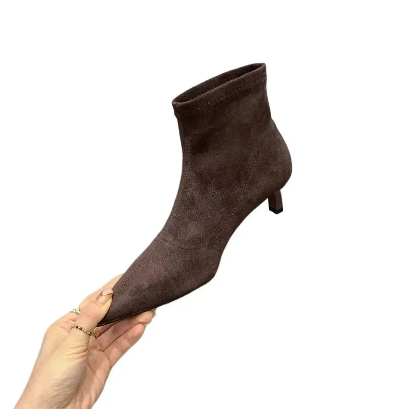 Shoes for Women 2025 High Quality Elegant Ankle Women's Boots Fashion Back Zipper Solid Office and Career Sexy Pointed Toe Boots -