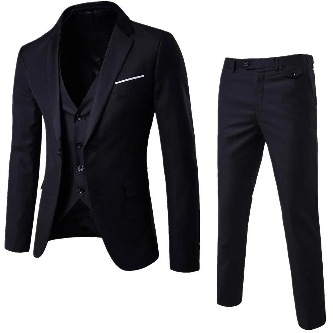 Spring Autumn New Fashion Men's Trendy Slim Business Solid Color 3 Pieces of Suits Sets Single Greasted Blazers Waistcoat Pants -