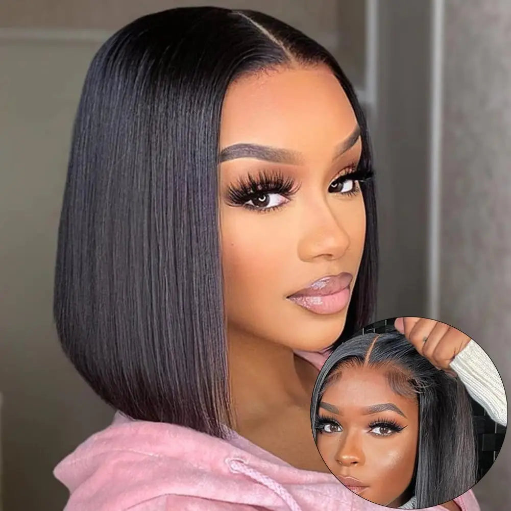 Wear And Go Glueless Wigs Human Hair Bob Straight Pre Cut Lace Front Wigs Human Hair Upgraded No Glue Lace Front Wigs For Women -