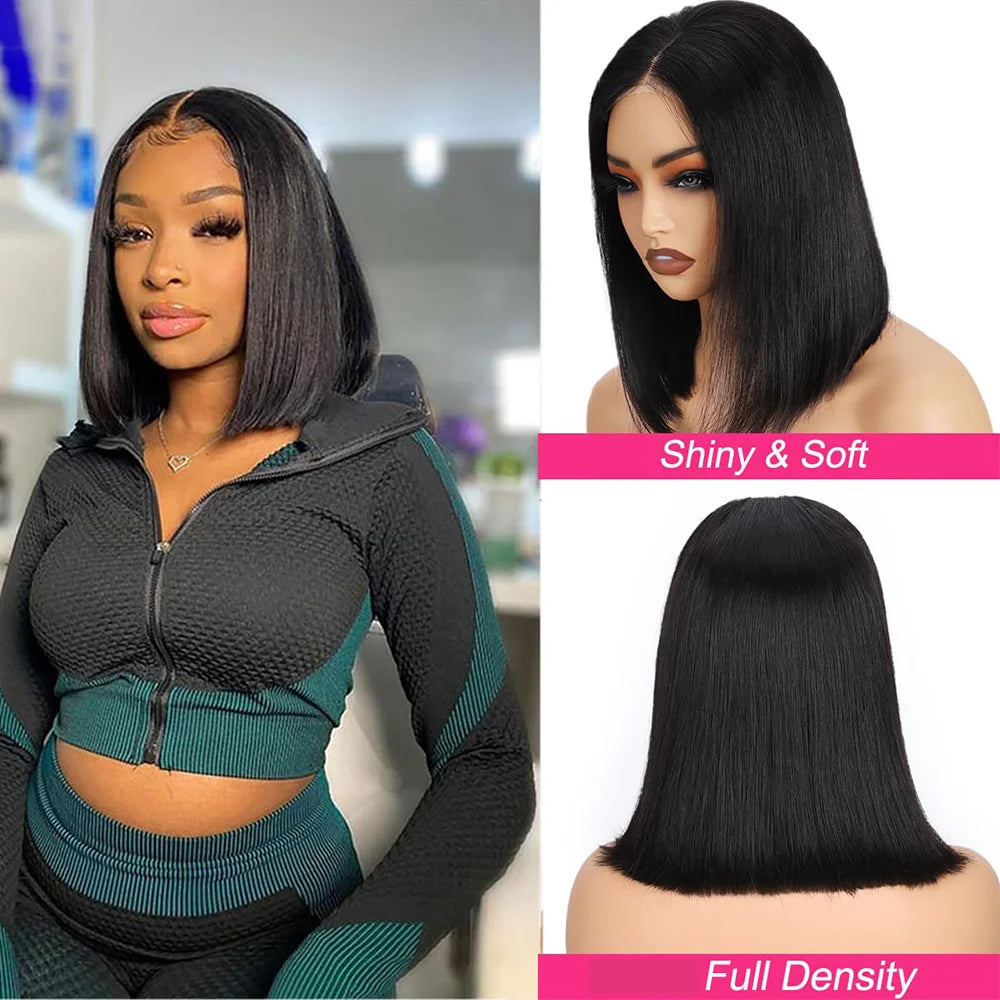 Wear And Go Glueless Wigs Human Hair Bob Straight Pre Cut Lace Front Wigs Human Hair Upgraded No Glue Lace Front Wigs For Women -